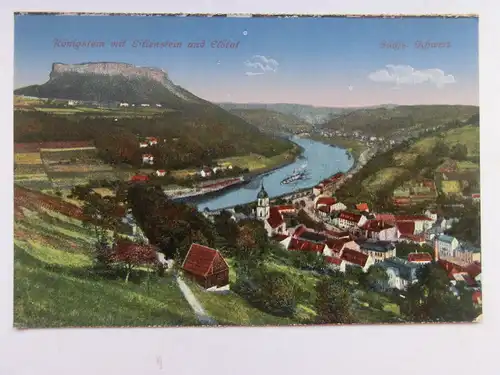 Alte AK Königstein m. Lilienstein Sächsische Schweiz [aW428]