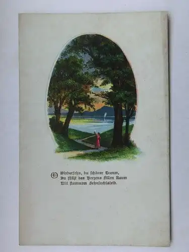Alte AK Grußkarte Gedicht Bäume See Mädchen [aW484]