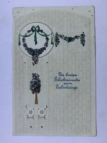 Alte AK Prägekarte Grußkarte Geburtstag Jugendstil Veilchen [aW519]