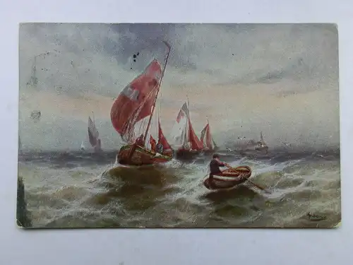 Alte AK Künstlerkarte Segelboote Meer 1912 [aW555]