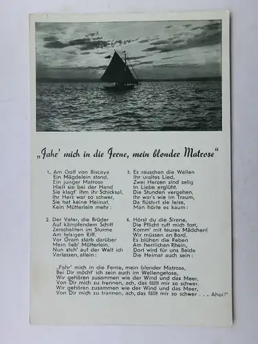 Alte AK Liedkarte Fahr mich in die Ferne Seemannslied [aW559]