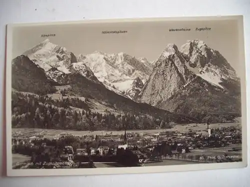Alte AK Garmisch mit Zugspitzmassiv [D119]