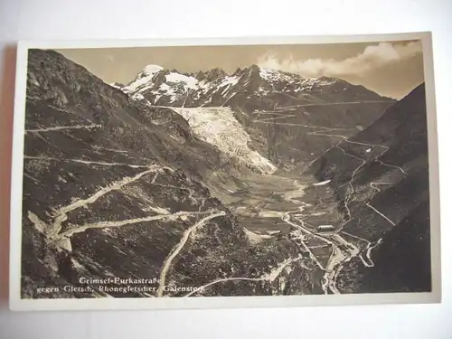 Alte AK Grimsel-Furkastraße gegen Gletsch Rhonegletscher [D337]
