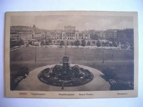 Alte AK Leipzig Augustusplatz Mendebrunnen Neues Theater 1917 [T278]