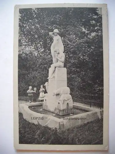 Alte AK Leipzig Schäferbrunnen 1916 [T289]