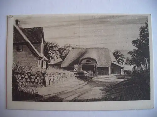 Alte AK Fischerkaten am Meeresstrande Reetdachhaus [T497]