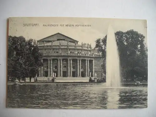 Alte AK Stuttgart Anlagensee Hoftheater Theater 1913 [T74]