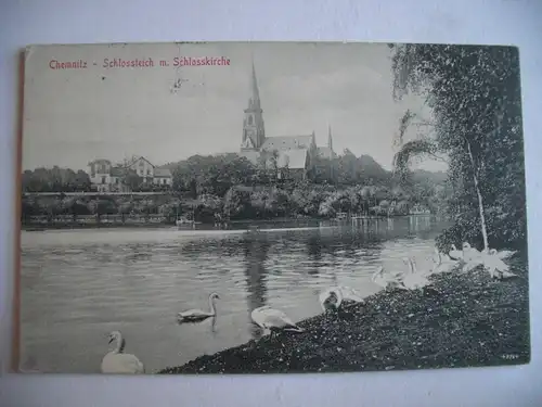 Alte AK Chemnitz Schloßteich Schlosskirche 1915 [T626]