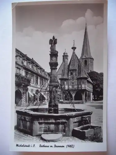 Alte AK Michelstadt Odenwald Rathaus Brunnen [P192]