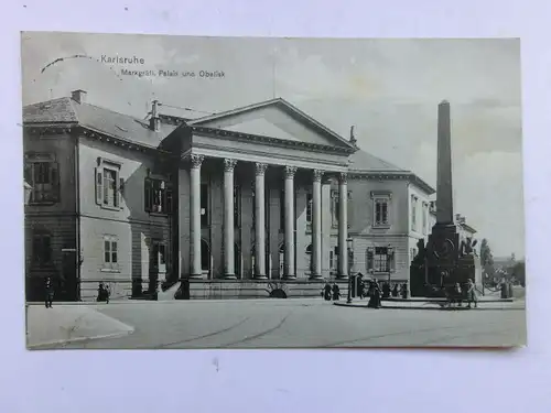 Alte AK Karlsruhe Marktgräfl. Palais u. Obelisk 1913 [aW706]