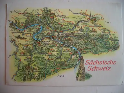 Alte AK Sächsische Schweiz Landkarte [aF418]
