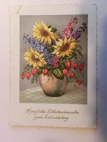 Alte AK Grußkarte Geburtstag Sonnenblumen Blumen Vase [aX463]