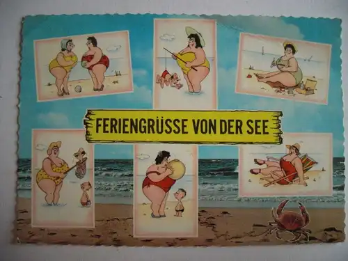 Alte AK Karikatur Feriengrüße von der See Strand Meer  [aF536]