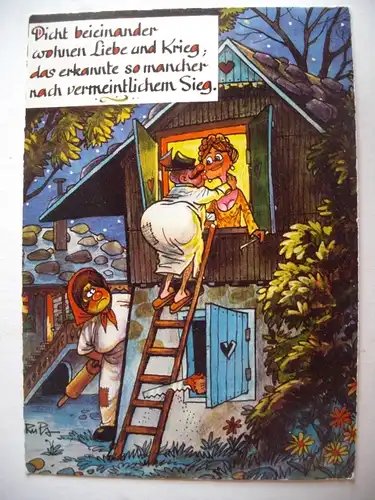 Alte AK Karikatur Fensterln Cosy Jux [aF538]