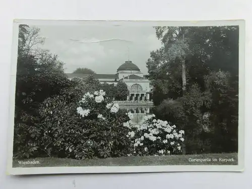 Alte AK Wiesbaden Gartenpartie im Kurpark [aX109]