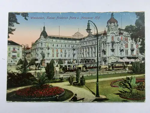 Alte AK Wiesbaden Kaiser Friedrichplatz Nassauer Hof um 1920 [aX188]