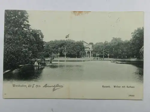 Alte AK Wiesbaden Kurpark Weiher 1910 [aX228]