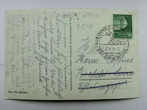 Alte AK Weinheim Burgruine Windeck u. Wachenburg 1938 [aX236]