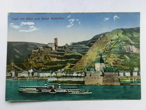 Alte AK Caub mit Pfalz Ruine Gutenfels [A1646]