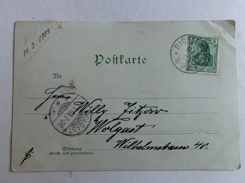 Alte AK Grußkarte Frau Sitzbank 1903 [aX712]