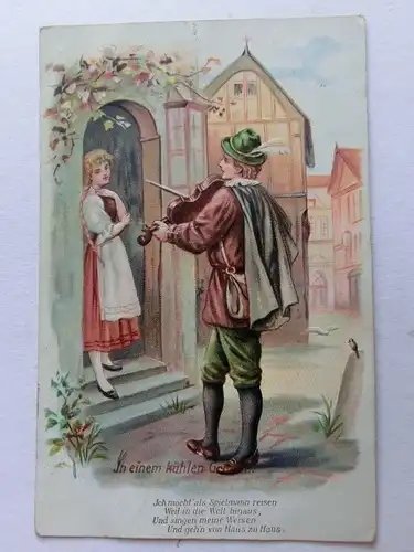 Alte AK Prägekarte Geige Violine Spielmann  [aX718]
