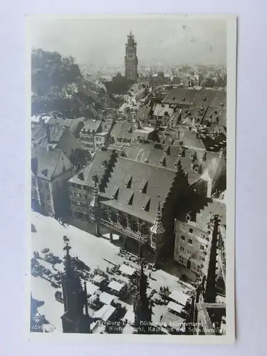 Alte AK Freiburg Wochenmarkt Kaufhaus Schwabentor 1942 [aX384]