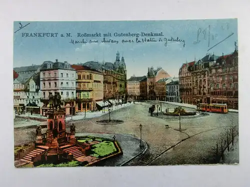 Alte AK Frankfurt Roßmarkt Gutenberg Denkmal um 1920 [aX15]