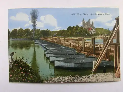 Alte AK Fotokarte Speyer Schiffbrücke (dünnes Papier) [aX25]