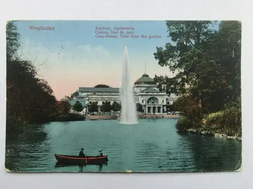 Alte AK Wiesbaden Kurhaus Gartenseite 1930 [aX108]