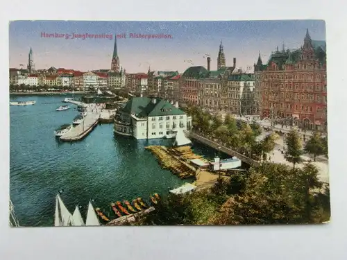 Alte AK Hamburg Jungfernstieg Alsterpavillon 1919 [aX146]