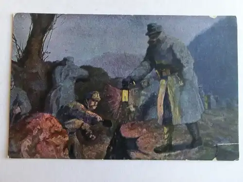 Alte AK Soldaten Wohlfahrtskarte Schanzarbeit Karl Hayd m. Einriss [aX537]