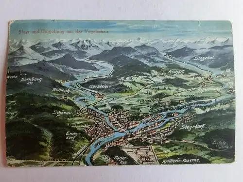 Alte AK Steyr u. Umgebung Panoramakarte [1158]