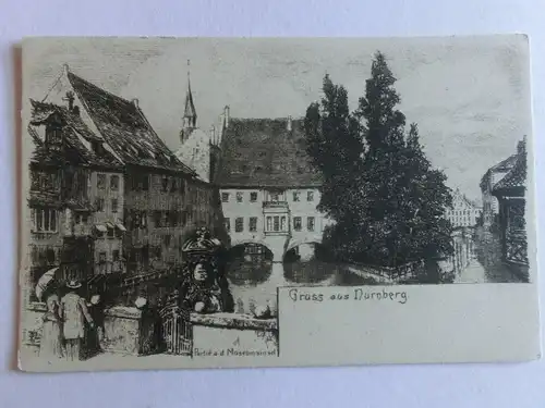 Alte AK Radierung Nürnberg Museumsinsel [aX740]