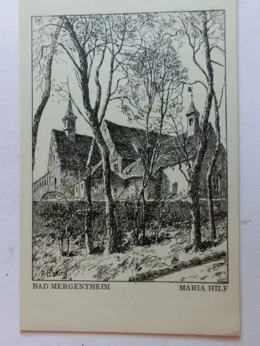 Alte AK Zeichnung Bad Mergentheim Maria Hilf um 1920 [aX741]