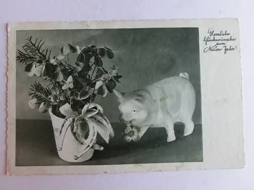 Alte AK Grußkarte Neujahr Klee Schwein [aT797]