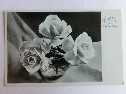 Alte AK Grußkarte Geburtstag Rosen in Vase [aT801]