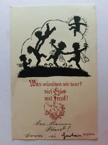 Alte AK Grußkarte Ostern Schattenbild Osterhase Elfe [aT819]