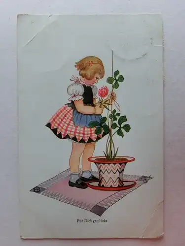 Alte AK Grußkarte Mädchen Blumen [aT822]