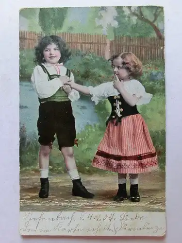 Alte AK Grußkarte Kinder Tracht (st. geknickt) [aT837]