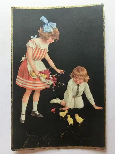 Alte AK Grußkarte Kinder Küken  [aT842]