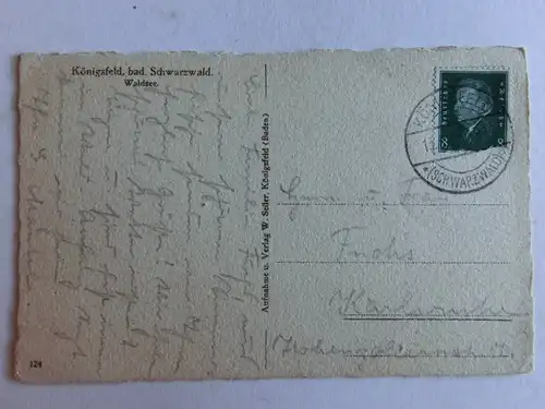 Alte AK Königsfeld Schwarzwald Waldsee 1929 [aE586]