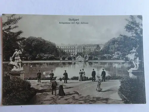 Alte AK Stuttgart Anlagensee m. Kgl. Schloß [aE604]