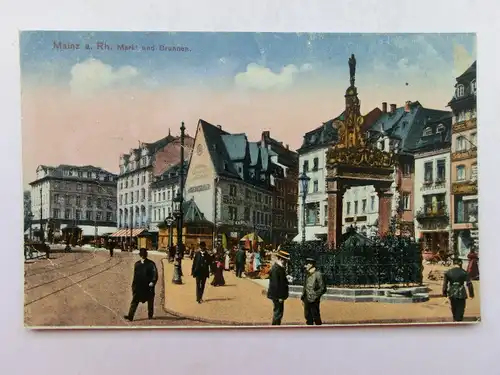 Alte AK Mainz Markt und Brunnen [aX265]