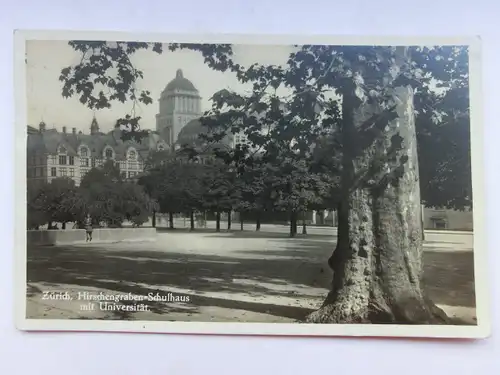 Alte AK Zürich Hirschgraben Schulhaus m. Universität 1932 [aX280]