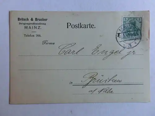 Alte AK Ganzsache Mainz Britsch & Brucker Drogengroßhandlung [aJ1224]