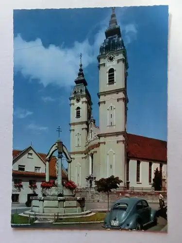 Alte AK Bad Waldsee Stiftskirche VW Käfer Auto [aJ1279]
