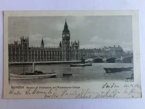 Alte AK London Houses of Parliament Westminster Bridge 1900 [aK900]