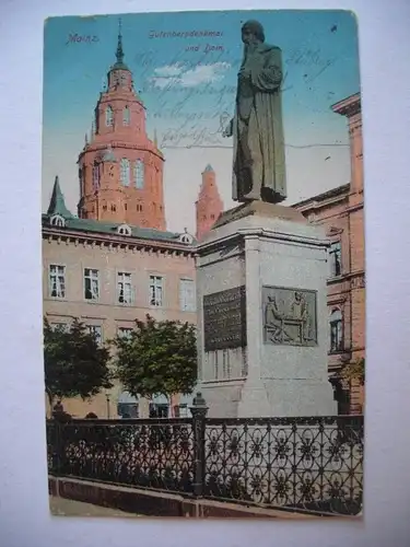 Alte AK Mainz Gutenbergdenkmal Dom 1916 [F804]