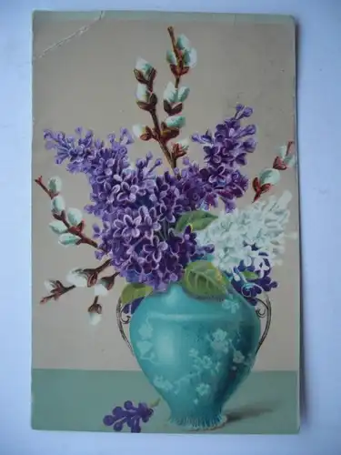 Alte AK Grußkarte Blumenvase Flieder (Ecke st. geknickt) [aE95]