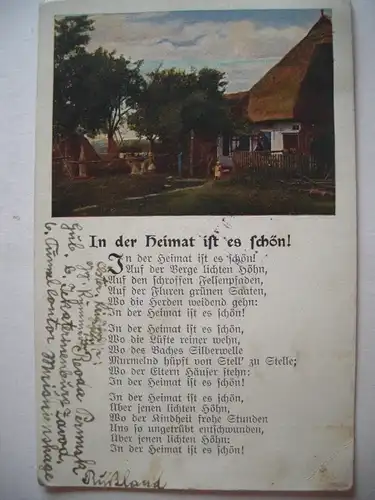 Alte AK Lied Gedicht Gehöft Reetdach In der Heimat ist es schön [aE266]